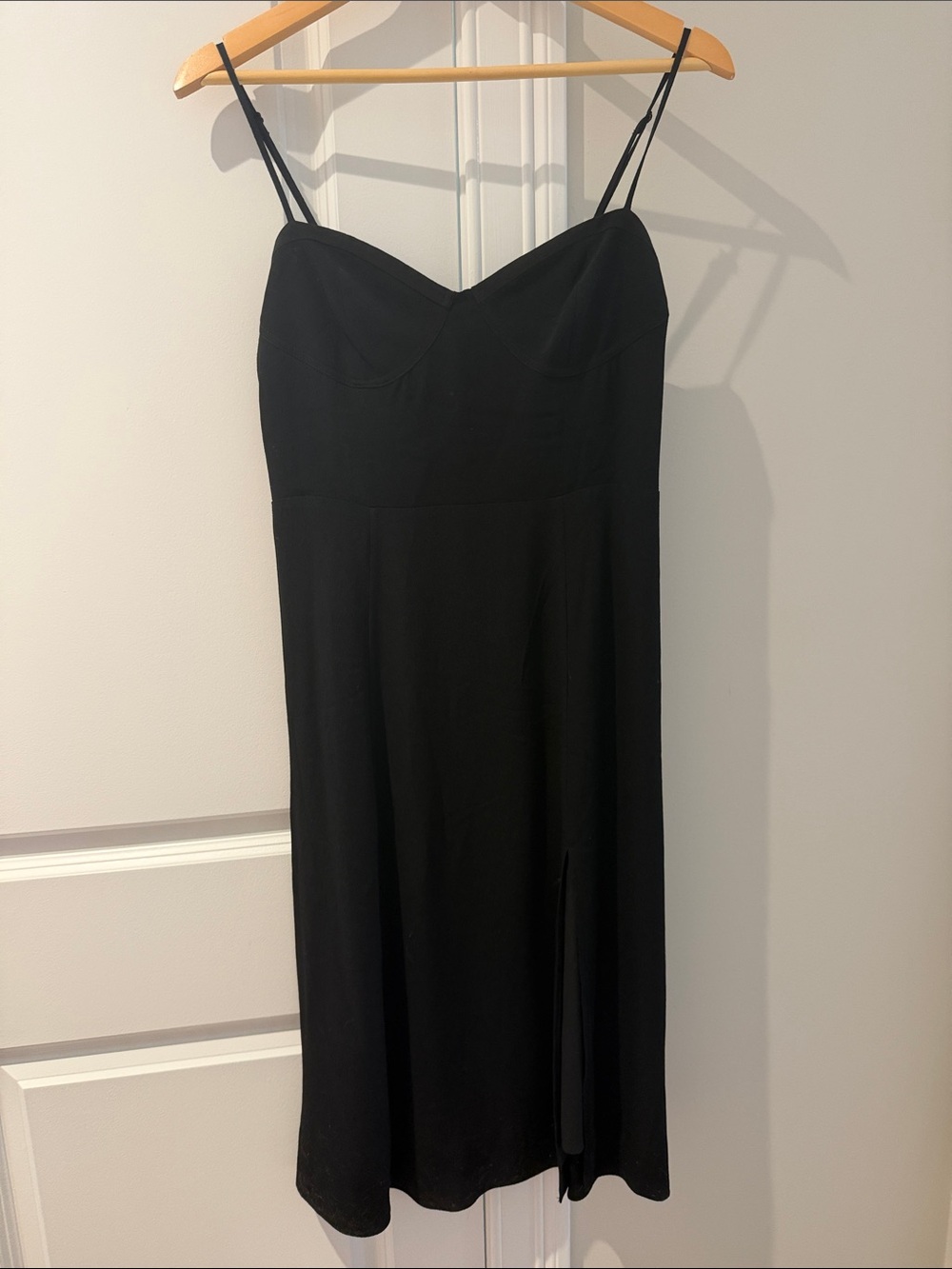 Sunday Best Black Midi Slip Dress with Spaghetti Straps